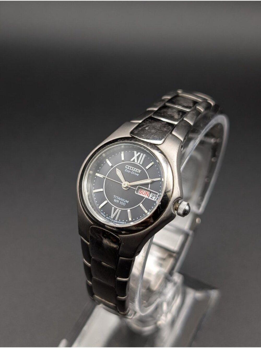Vintage Citizen Eco-Drive Titanium Charcoal Ladies Watch, Day-Date Display